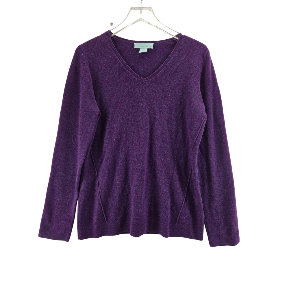 Celeste Purple 100% Cashmere V-Neck Sweater Womens Large Long Sleeve Pullover